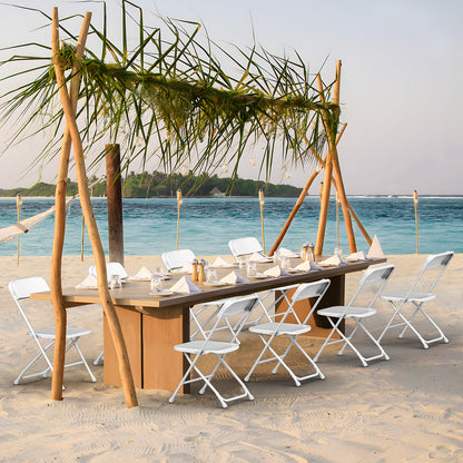 Capri White Plastic Folding Chair 4 Pack with Steel Frame, Hold up to 350 lbs, Indoor Outdoor Portable Stackable Event Chair Commercial Seat for Dining Wedding Party Office Picnic Kitchen