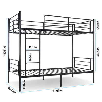 Twin-Over-Full Metal Bunk Bed with Ladder and Guardrails
