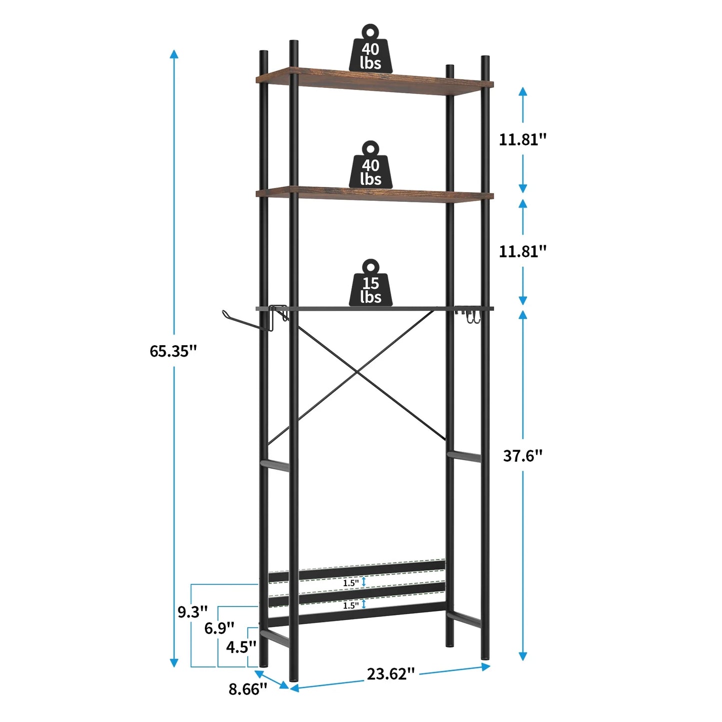 Capri 3-Shelf Over the Toilet Storage, Freestanding Metal Bathroom Organizers and Storage Shelf, Rustic Brown
