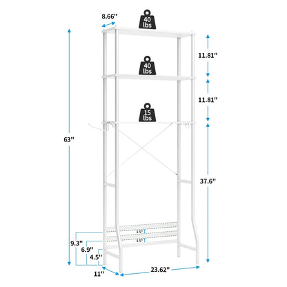 Capri 3-Shelf Over the Toilet Storage, Freestanding Metal Bathroom Organizers and Storage Shelf, White