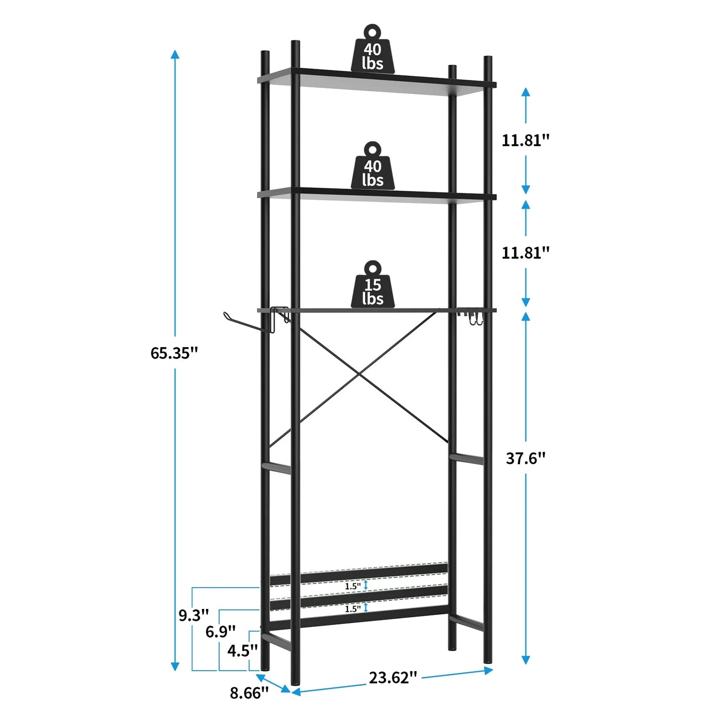 Capri 3-Shelf Over the Toilet Storage, Freestanding Metal Bathroom Organizers and Storage Shelf, Black
