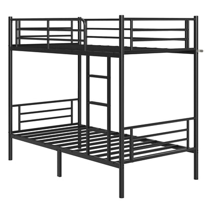 Capri Metal Twin over Twin Size Bunk Bed Frame with 10.63'' Under-Bed Storage & Stairs & Full-Length Guardrail, Noise Free, Heavy-duty, Black
