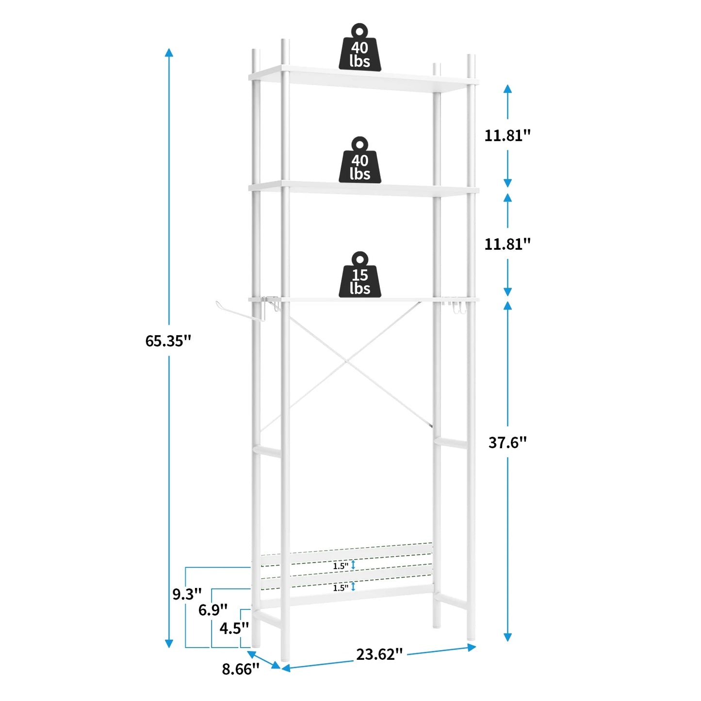 Capri 3-Shelf Over the Toilet Storage, Freestanding Metal Bathroom Organizers and Storage Shelf, White