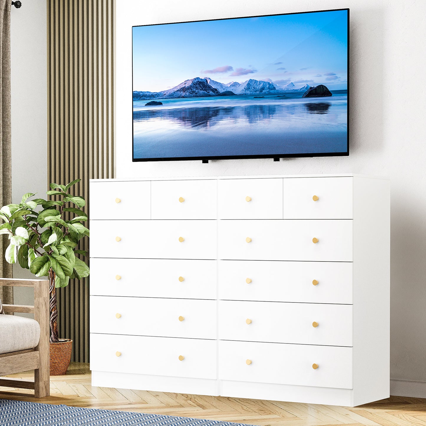 Capri White 6 Drawer Dresser, Modern Storage Wide Chest of Drawer,Wooden Dresser Storage Cabinet Bedside Nightstand for Bedroom Living Room