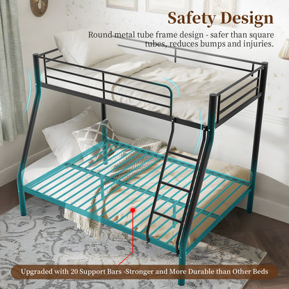 Capri Twin over Full Size Metal Bunk Bed for Teens Adult with 12" Under-Bed Storage & Ladder & Full-Length Guardrail, Space-Saving, Heavy-duty, Black