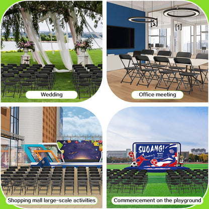 Capri Black Plastic Folding Chair 10 Pack with Steel Frame, Hold up to 350 lbs, Indoor Outdoor Portable Stackable Event Chair Commercial Seat for Dining Wedding Party Office Picnic Kitchen