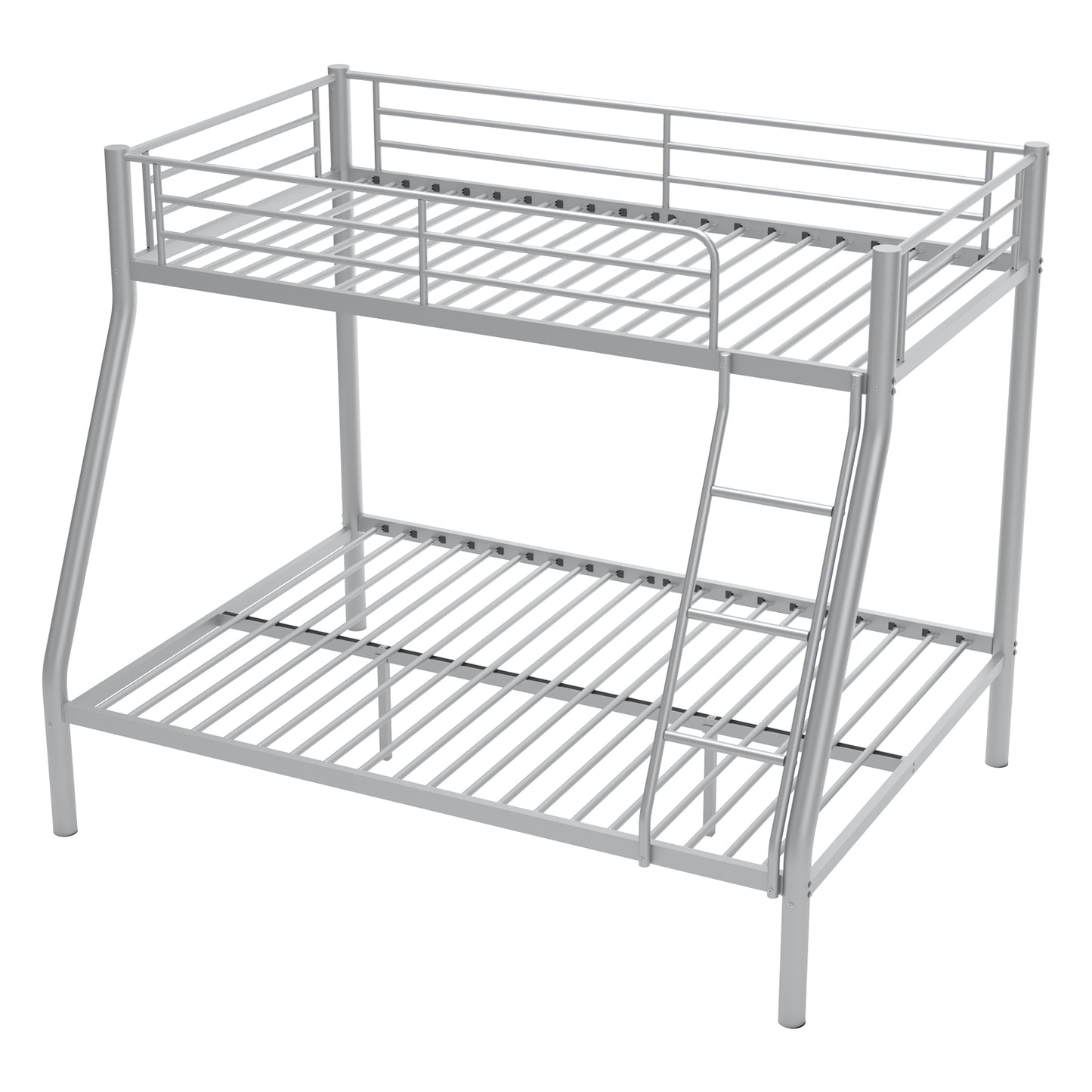 Capri Twin over Full Size Metal Bunk Bed for Teens Adult with 12" Under-Bed Storage & Ladder & Full-Length Guardrail, Space-Saving, Heavy-duty, Silver