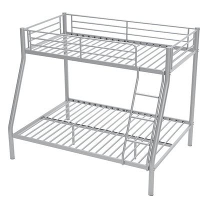 Capri Twin over Full Size Metal Bunk Bed for Teens Adult with 12" Under-Bed Storage & Ladder & Full-Length Guardrail, Space-Saving, Heavy-duty, Silver