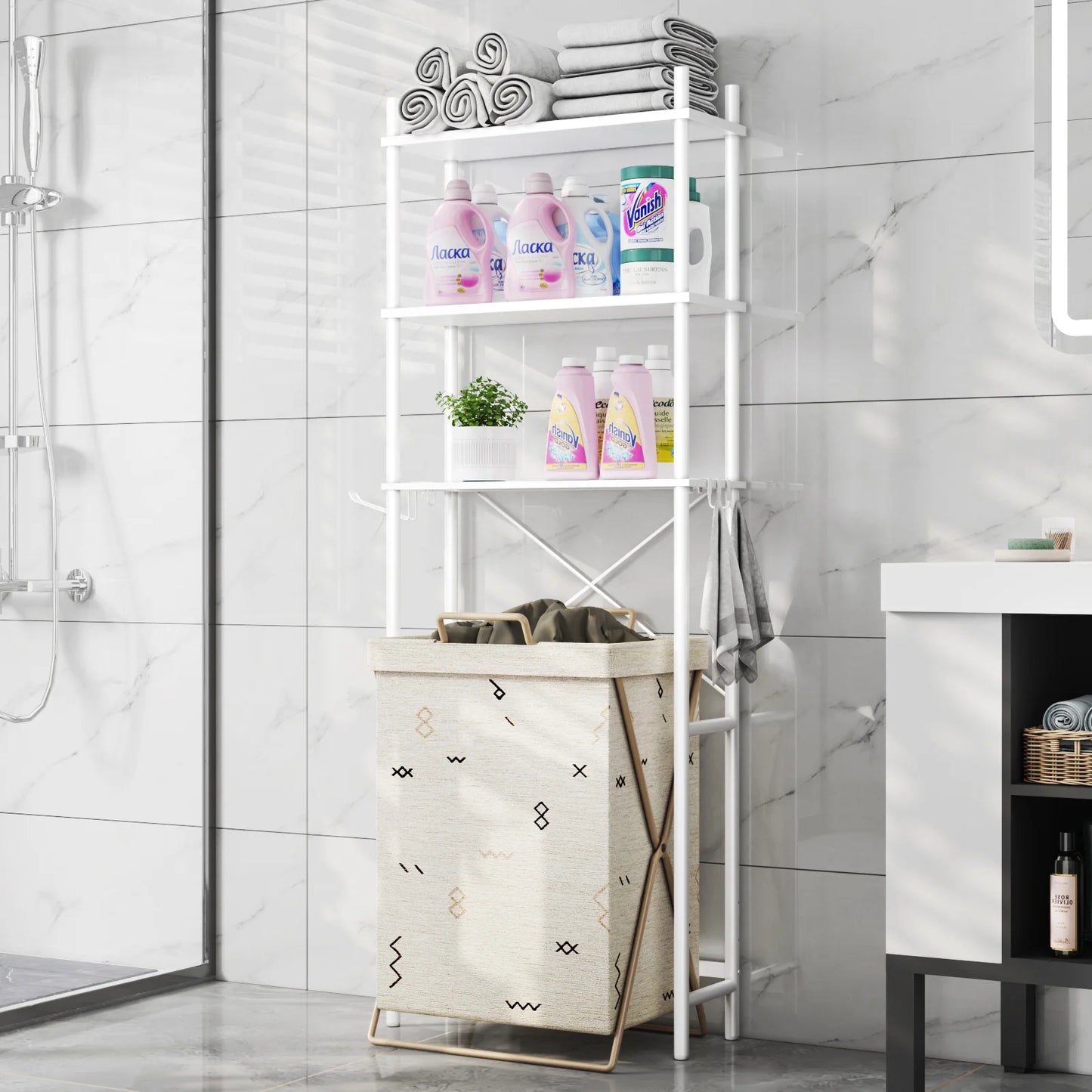 Capri 3-Shelf Over the Toilet Storage, Freestanding Metal Bathroom Organizers and Storage Shelf, White