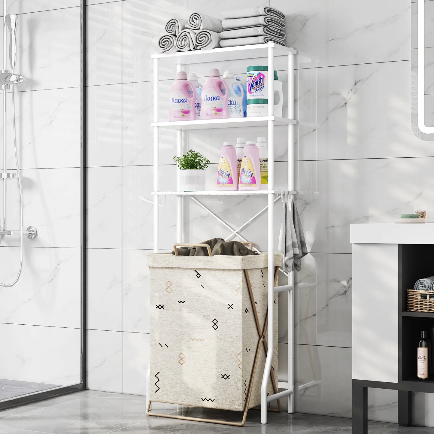 Capri 3-Shelf Over the Toilet Storage, Freestanding Metal Bathroom Organizers and Storage Shelf, White
