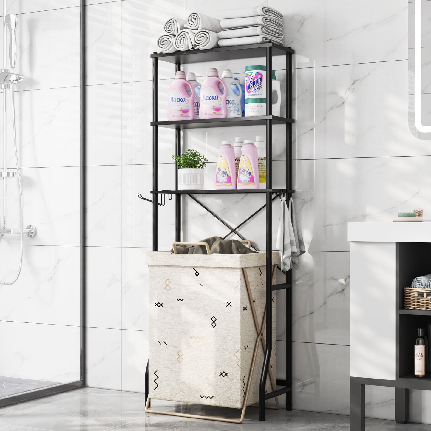 Capri 3-Shelf Over the Toilet Storage, Freestanding Metal Bathroom Organizers and Storage Shelf, Black