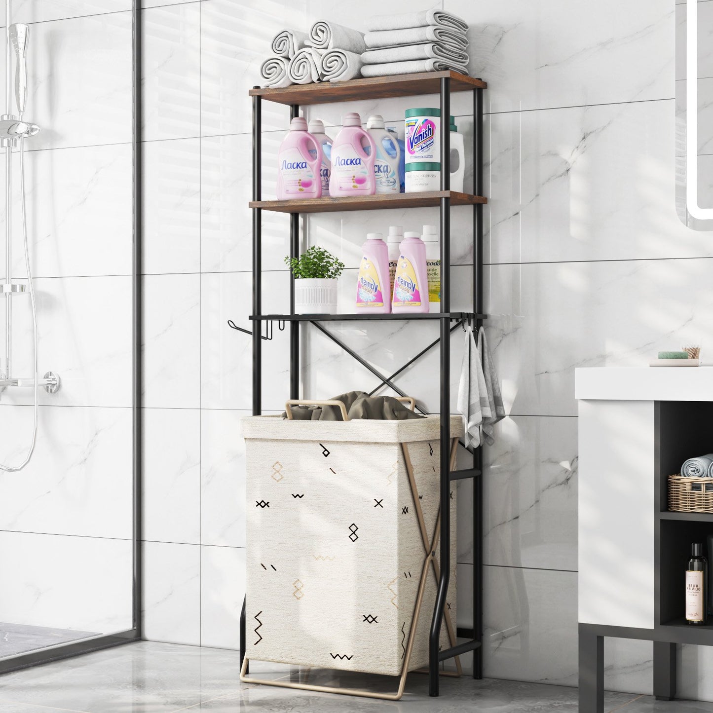 Capri 3-Shelf Over the Toilet Storage, Freestanding Metal Bathroom Organizers and Storage Shelf, Rustic Brown