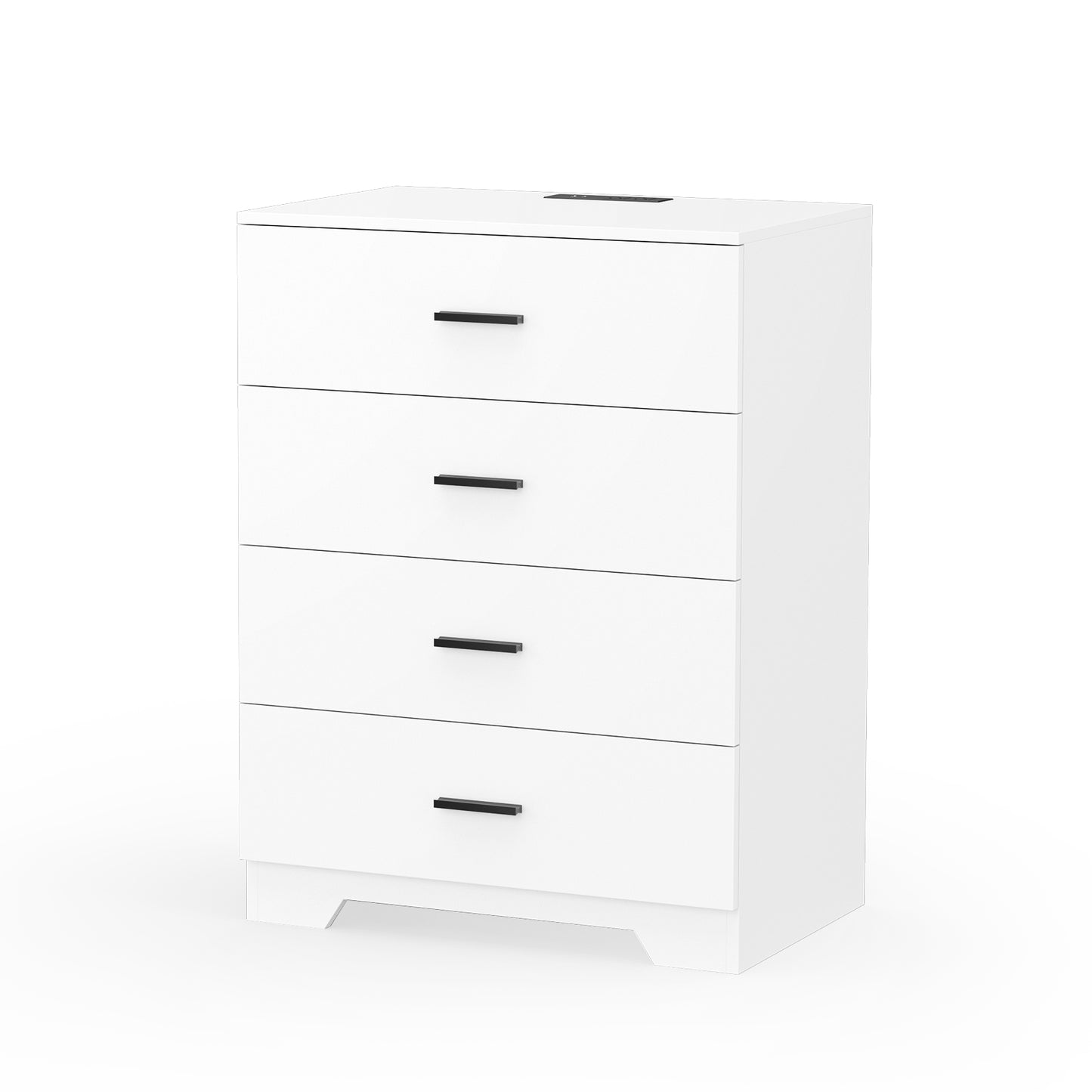Capri White 4 Drawer Dresser with Power Outlets, Modern Storage Wide Chest of Drawer, Wooden Dresser Storage Cabinet for Bedroom Living Room